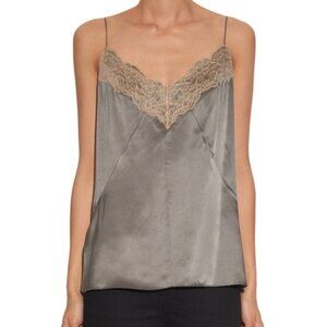 RAG & BONE‎ Nickel Silk Izabella Cami Scalloped Lace V-neck Tank Top